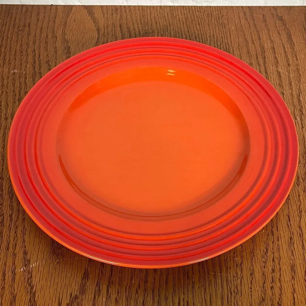 G - Le Creuset 12 inch Flame Volcanic Orange dinner plate extra large tiny flaw